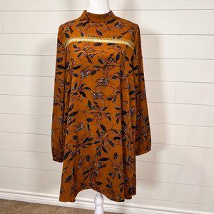 Altar'd State Dark Gold Floral Long Sleeve Straight Dress Size M